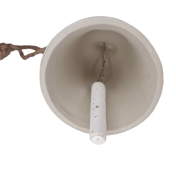 Ceramic Coastal Stoneware Bell Tan with White Stripe and Jute Rope - Picture 2 of 2